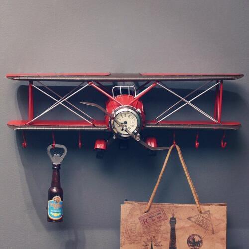 Retro Industrial Style Iron Plane Model Hanging Aircraft Pendant Bar Coffee Shop Wall Decoration Wall Hook Ornament Gift