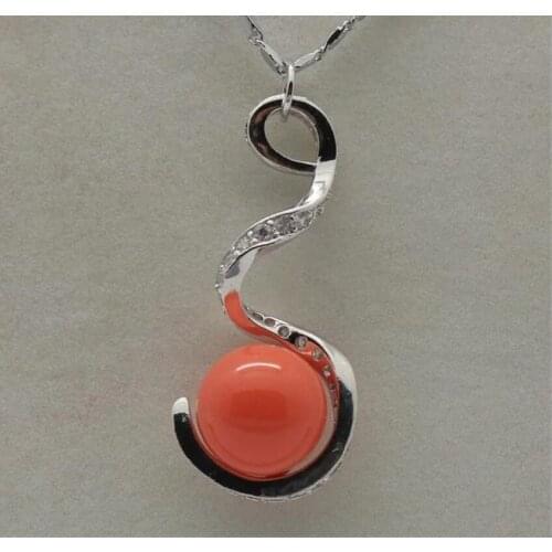Fashion shell pearl Coral Orange metal pendant necklace