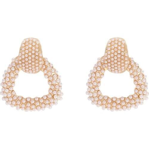 Fashion Statement Designer Vintage Cute Unique Big Round Pearl Channel Hoop Earrings for Women Jewelry