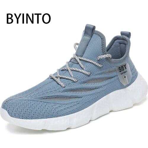 Fashion Men Sports Tennis Shoes Light Breathable Mesh Soft Bounce Shock Sneakers Walking Male Sock Footwear Tenis Masculino Blue