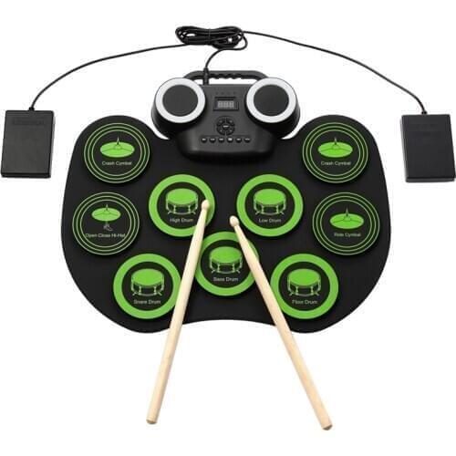 Electronic Drum Kit 9 ​​Pads of Roll-Up Practice Drum Set Flashing Light Bluetooth Drum Set Built-in Dual Speakers