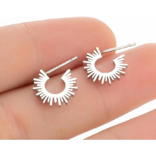 Geometry Stainless Steel Half Sun Earrings For Girls Kids C shape Sparkle Stud Ear Irregular Pendientes Ear Jewelry Party Gift