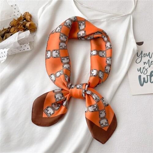 New Neckerchief Female Retro Headband 2021 Print Silk Shawl Satin Square Scarf For Women Hair Wrap Lady Foulard Hijab Bandana