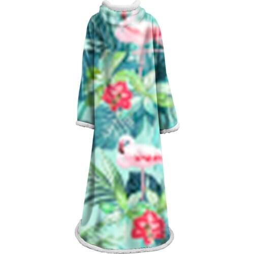 Flamingo Printed Square Sleeve Blanket For Beds Velvet Warm Sofa Camping Soft Blanket Fleece Blankets And Throws With Sleeve