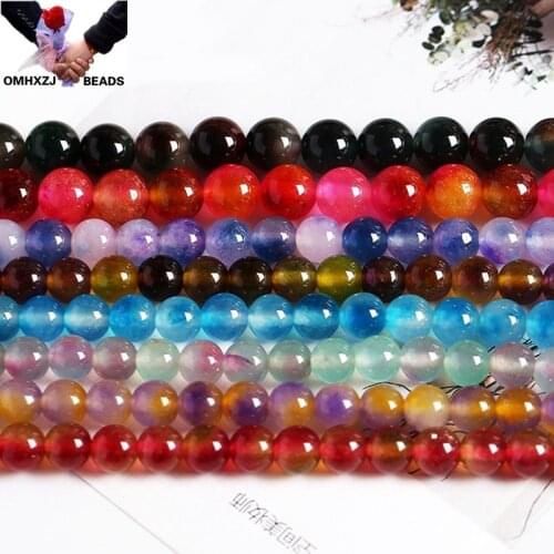 OMH Wholesale JD82 6 8 10 12mm Jewelry DIY Making Bracelet Necklace Natural AAA Colorful Chalcedony Loose Spacer Round Beads