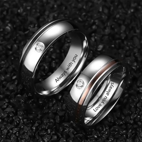 Lovers Stainless Steel Rings for Women Men with CZ Stone Couple Rings Matching Set Wedding Bands Promise Jewelry