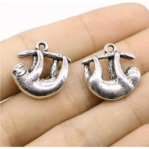 4pcs Charms 3D Sloths Antique Silver Color 21x20mm Metal Alloy Jewelry Animal Pendant DIY Handmade Making Accessories