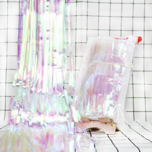 Rainbow Transparent Foil Tinsel Curtain 1X2 Meters Foil Fringe Backdrop Wedding Photography Birthday Party Decoration Garland