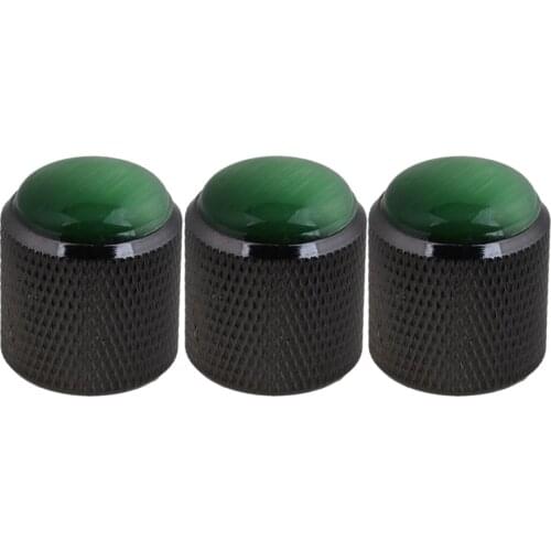 Alloy Electric Bass Volume Tone Control Knob Black + Green Glass Top Pack of 3