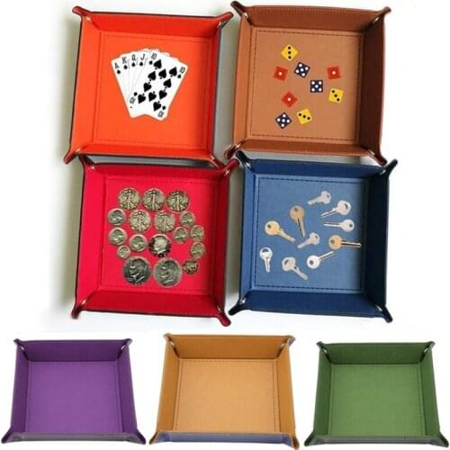 Pu Tray Foldable Storage Box Valet Trinket Dice Table Games Key Wallet Coin Storage Sundries Box Bins Accessories