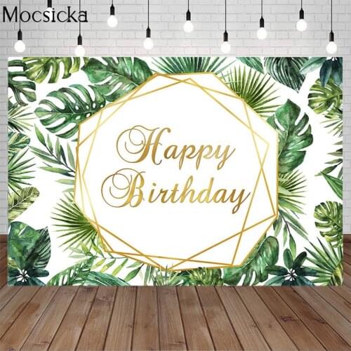 Mocsicka Tropical Palm Leaf Birthday Party Backdrop Jungle Green Leaves Decorative Wallpaper Photo Studio Photography Background