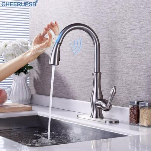 Kitchen Sink Smart Touch Faucet Automatic Sensor Brass Crane Deck Mount Pull Down Tap Luxury Taps Swivel Faucets with Hole Cover