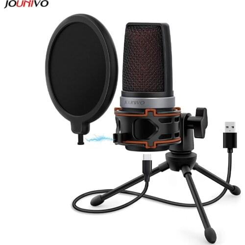 USB Computer Microphone, Cardioid Condenser Mic for Desktop PC/Laptop with Pop Filter, Anti-Vibration Shock Mount, Mute Button