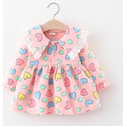 Spring Autumn Children Clothing Collar Christmas Flower Print Pattern Costumes Kid 1-4Y Cotton Girls Dress
