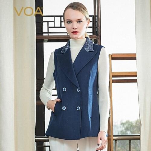VOA Double Sided 14.75 Micron Cashmere Yarn Dyed Jacquard Mosaic Suit Collar Double Row Buckle Sleeveless Sleeve Jackets SW1031