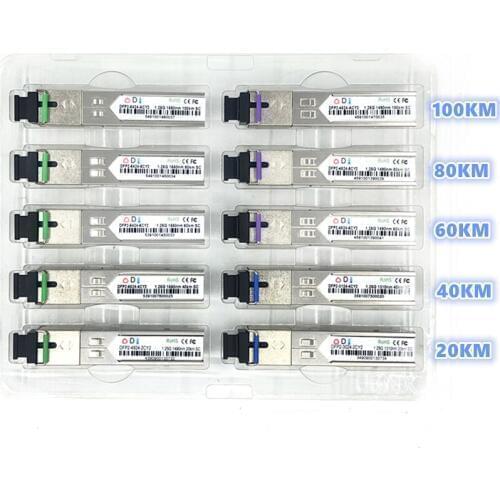 SC SFP Fiber optic module 1.25G SC 20/40/60/80/100KM 1310/1490/1550nm Single Fiber SFP Optical Module Compatible code ONU OLT