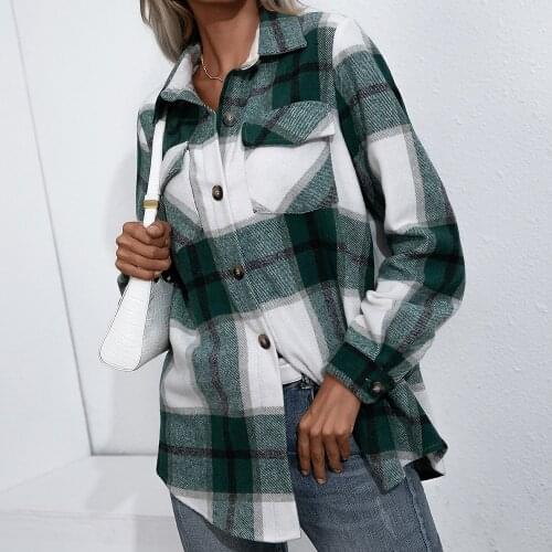 Women Fashion Plaid Long Sleeve Loose Casual Cashmere Thick Shirt Jacket Coat Outerwear Female Clothing