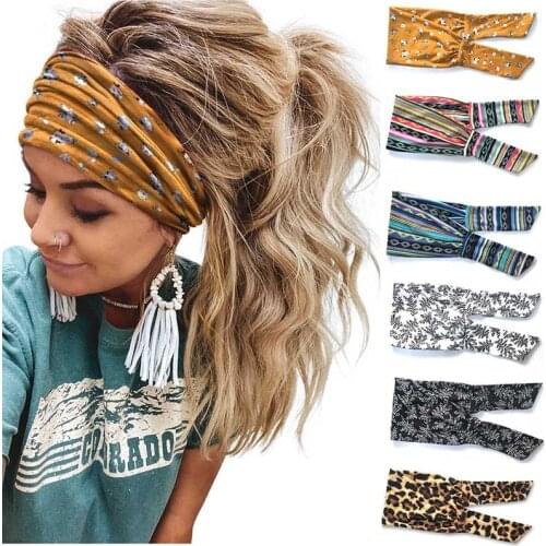 European and American New Style Personality Printed Yoga Sports Wide Headband Knotted Fashion Womens Headband Headdress