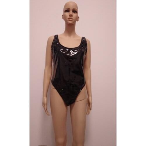 Women men Sexy Shiny PVC fake leather Bandage Bikini wetlook One Piece Swimwear Elegant Swimsuit Monokini Bathing body suit
