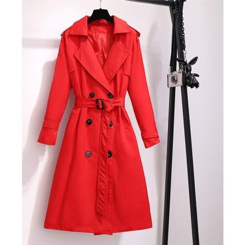 Women Casual Solid Color Coat Adults Autumn Elagant Fashion Long Sleeve Lapel Double Breasted Belted Trench Coat Plus Size 6XL