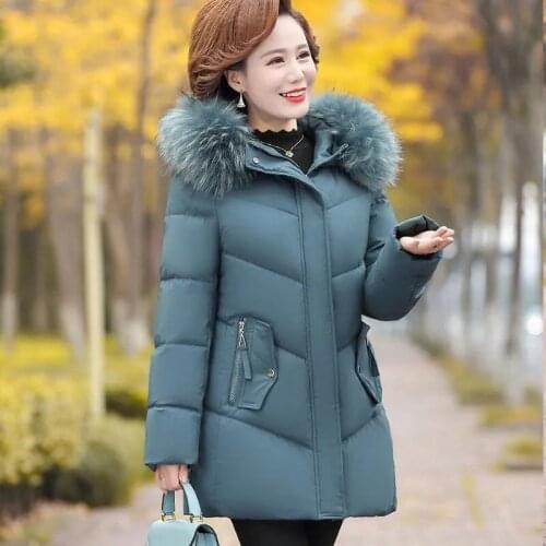 Winter Jacket Cotton Down Padded Jacket Womens Parkas Hooded Big Fur collar Mother Parka Thick Warm 2021 New Female Coats