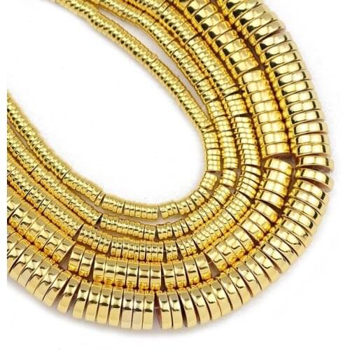 Gold Flat Round Hematite Natural Stone Spacers Loose Beads For Jewelry Making 3/4/6/8mm Diy Bracelets Necklace 15'' Strand