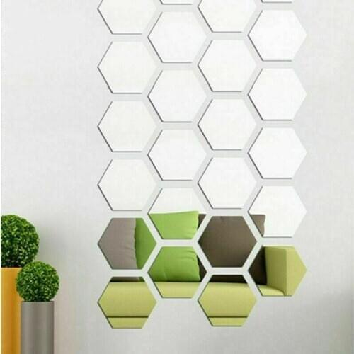 Zollor 12PCS 3D Mirror Wall Stickers Hexagon Acrylic Removable Sofa Background Wall Bedroom Living room Decal Home Decorate