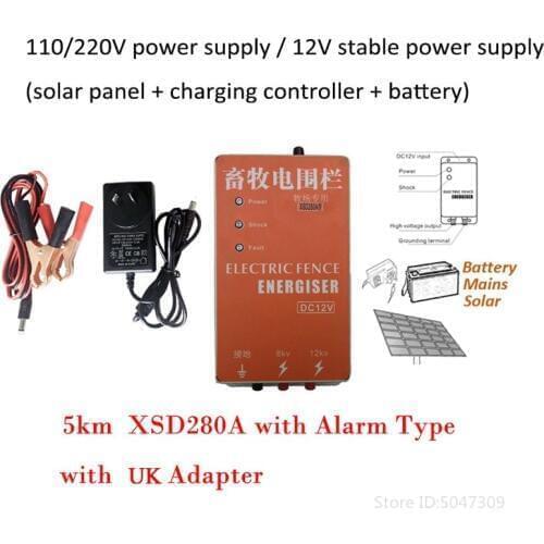 5KM Solar Electric Fence Energizer Charger High Voltage Pulse Controller Animal XSD-280A with Alarm Electric Breeding Fence
