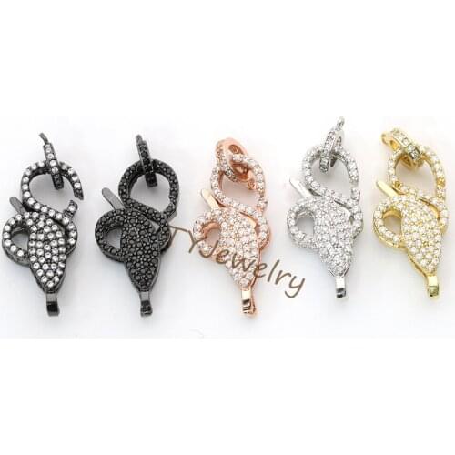 5pcs 12.1x31.7mm CZ Micro Pave 8 shape Hook Lobster Clasp Cubic Zirconia Clasp