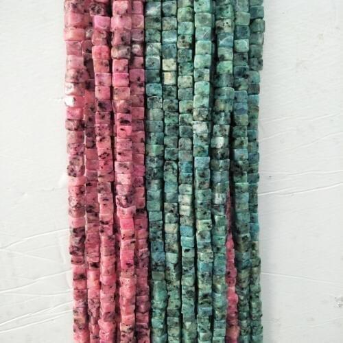 6mm Square-shape Natural Speckle Stone Beads Red/Blue Loose Point Stone Beads For Jewelry Making DIY Necklace Bracelets Craft