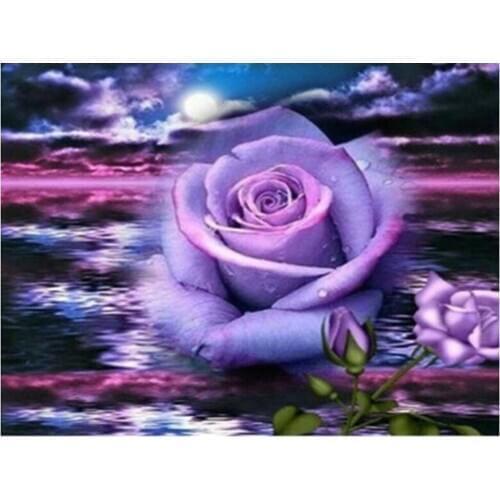 Diamond Embroidery 5D Diy Diamond Painting Purple Rose Flower Diamond Painting Rhinestone Diamond Mosaic Cross Stitch Decoration