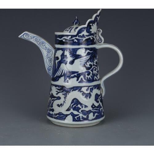 Antique MingDynasty porcelain pot,Blue and white dragon teapot ,hand-painted crafts, home Decoration,collection & adornment