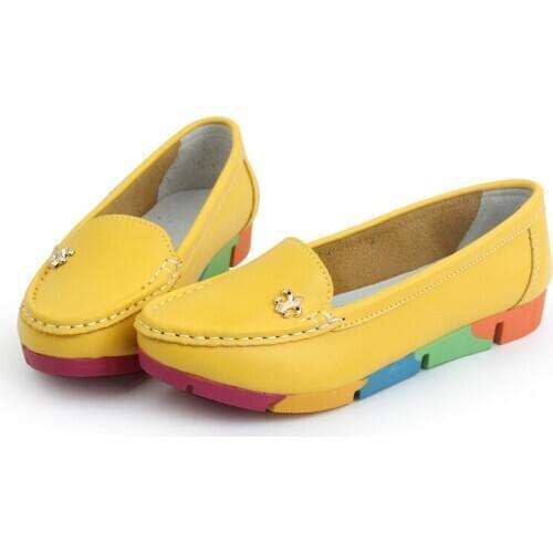 2020 Women Ballerina Flats Casual Shoes Genuine Leather Slip on Ballet Ladies Soft Moccasins White Green Blue Peach Camouflage