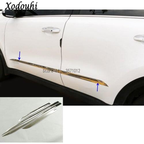 Free shipping car detector stainless steel Side Door Body trim stick Strip Molding part 4pcs for Kia Sportage KX5 2016 2017 2018