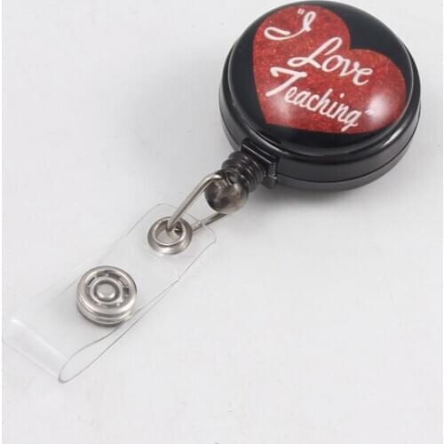 I love teaching Retractable Ski Pass ID Card Badge Holder Reel Pull Key Name Tag Card Holder Keychain For Teacher Best Gifts