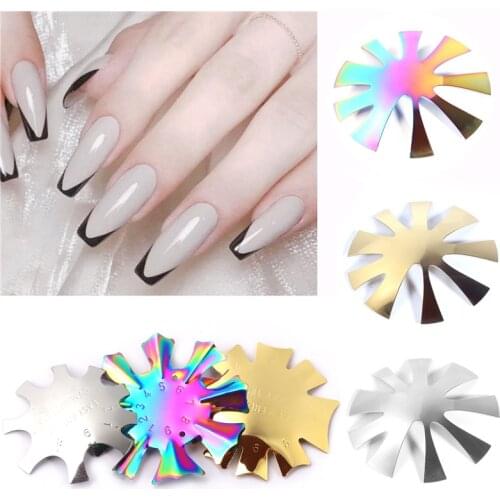 CHNRMJL1Pc 18Styles Stainless Gold Silver Rainbow French Nail Tips Smile Cut V Line Almond Edge Mould Acrylic Nail Manicure Tool