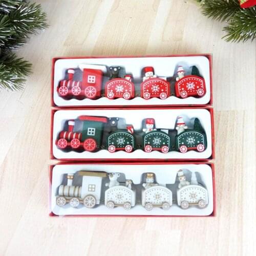 Christmas 4 Sections Painted Wood Small Train Xmas Ornament Kids New Year Gifts