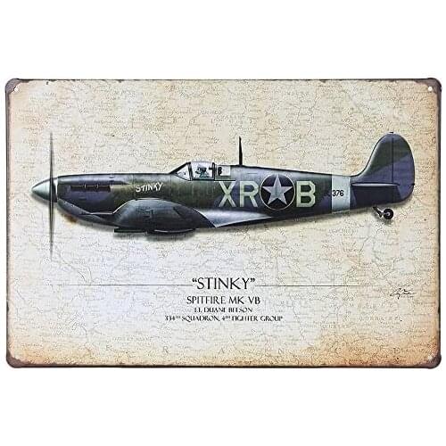 ERLOOD Stinky Spitfire Mk Vb Airplane Fighter Retro Vintage Decor Metal Tin Signs 12 X 8