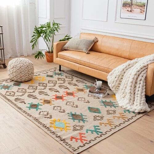 Ethnic Bohemian Carpets Living Room Hand Woven Wool Morocco Carpet Bedroom Bedside Mat Nordic Retro Carpet Study Room tapete