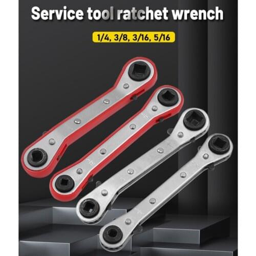 Refrigeration Ratchet Wrench Conditioning Service Wrench 4 Different Sizes - 1/4 x 3/16 Square x 3/8 x 5/16 Square