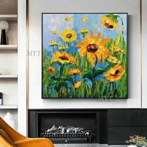 Eyes Full Of Beautiful Sunflowers Abstract Oil Painting Wall Art Home Decor Picture Modern Painting On Canvas 100% Handpainted