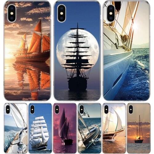 Cool Sailing Boat Cover Phone Case For Iphone 11 12 Mini Pro 7 6 X 8 6S Plus XS MAX + XR 5S SE 10 9 Art TPU Coque Capa Shell