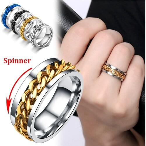 Ins Fashion Rotatable chain Rings For Women Men Spinner Ring Stainless Steel Chain Ring Mens Titanium Steel Bottle Opener Ring