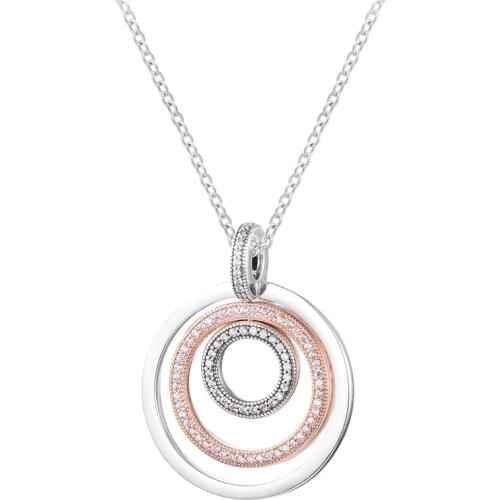 Two-tone Circles Pendant & Necklace Original 925 Sterling Silver Jewelry Chain Necklaces for Women Teen Girls Gift Collares