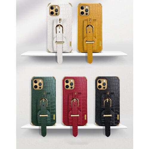 Wristband Holder Leather Case For iPhone 11 12 Pro Max 12 Mini Crocodile Pattern Shockproof Bumper Casing iphone cases for women