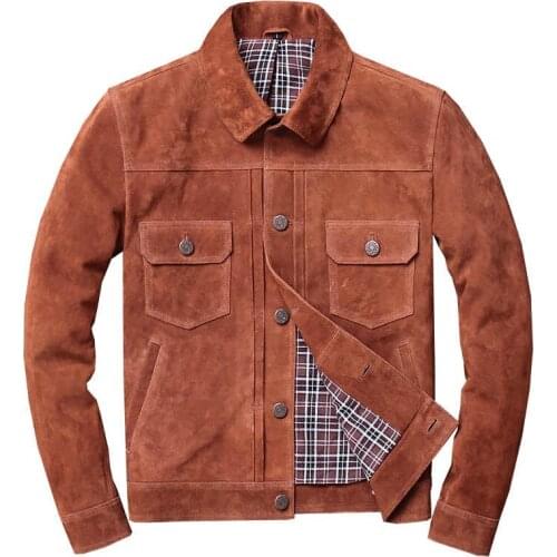 Vintage Genuine Leather Jacket Men Real Cow Suede Motorcycle Biker Pilot Baseball Casual Male Winter Warm Brown Leather Jacket