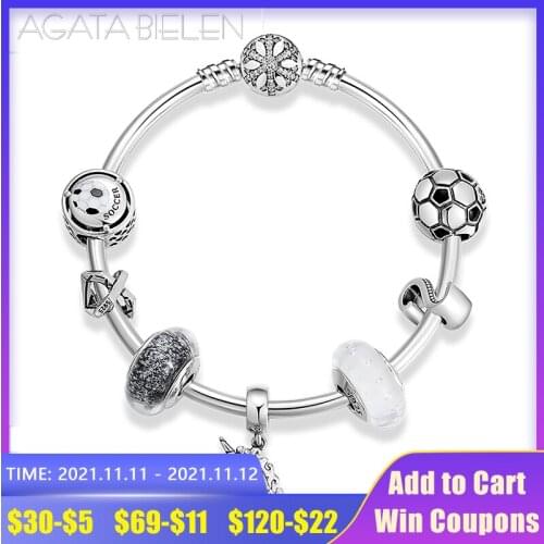 Hot 925 Sterling Silver Sports series World cup soccer Charm Bracelets Finished product for Fashion fine DIY Jewelry 2021