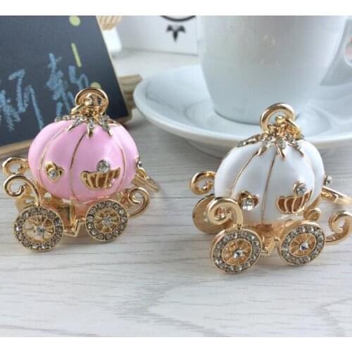 Lovely Pumpkin Carriage Crystal Pendant Charm Purse Handbag Car Keyring Keychain Party Birthday Gift Pink White Colors