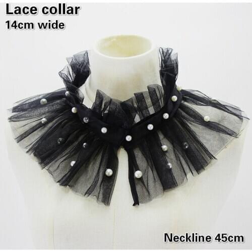 Trendy Pleated Lace Beaded Ladies Shawl Doll Fake Collar Applique DIY Clothes Sewing Travel Shopping Business Leisure Decoration