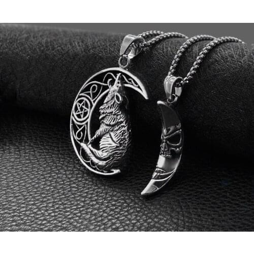 Fashion Titanium Steel Pendant Couple Model Moon Skull Retro Hip Hop Street Punk Jewelry Hot Sale